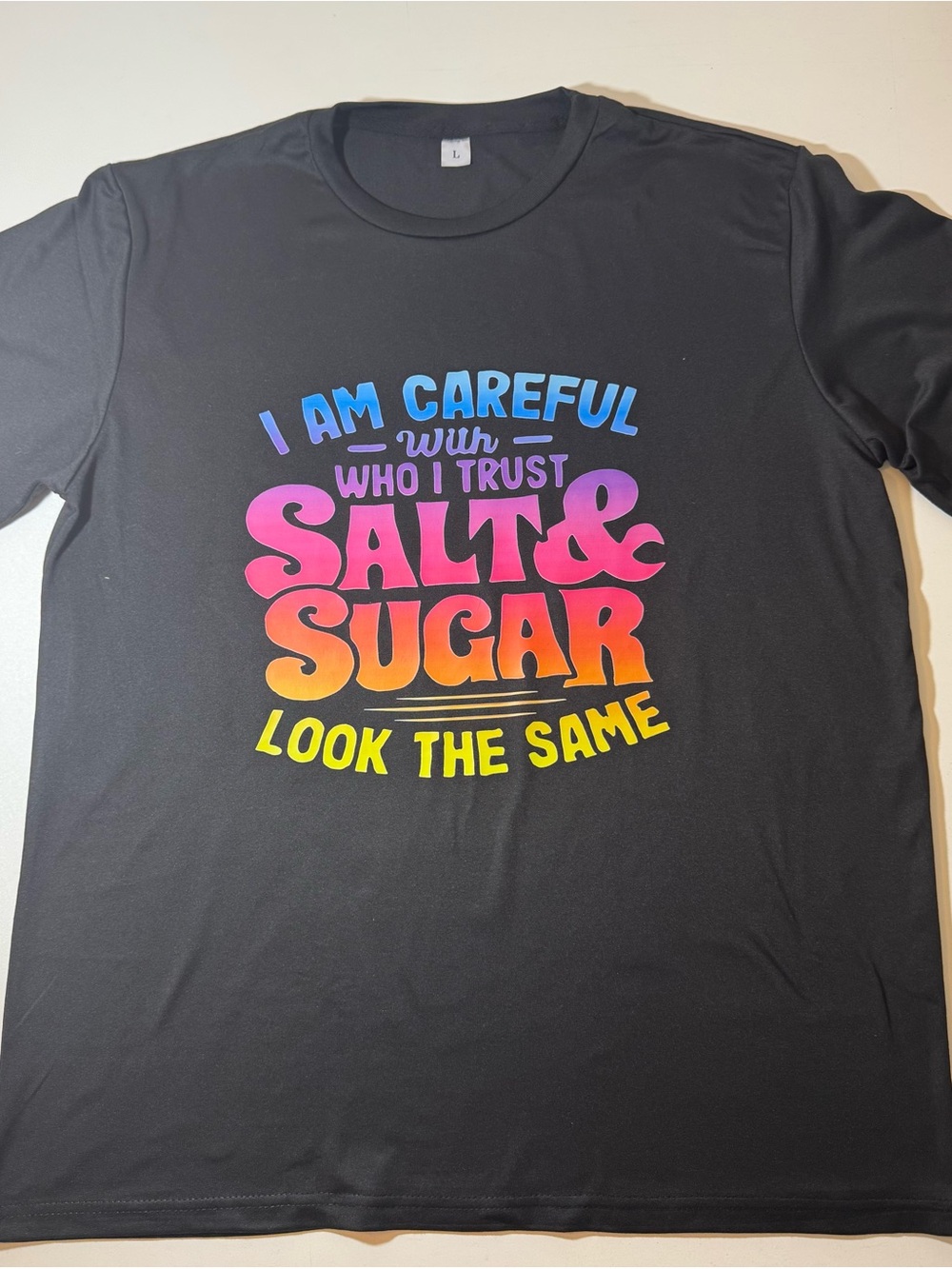 Black Graphic Tee  "Salt & Sugar" Slogan (L)